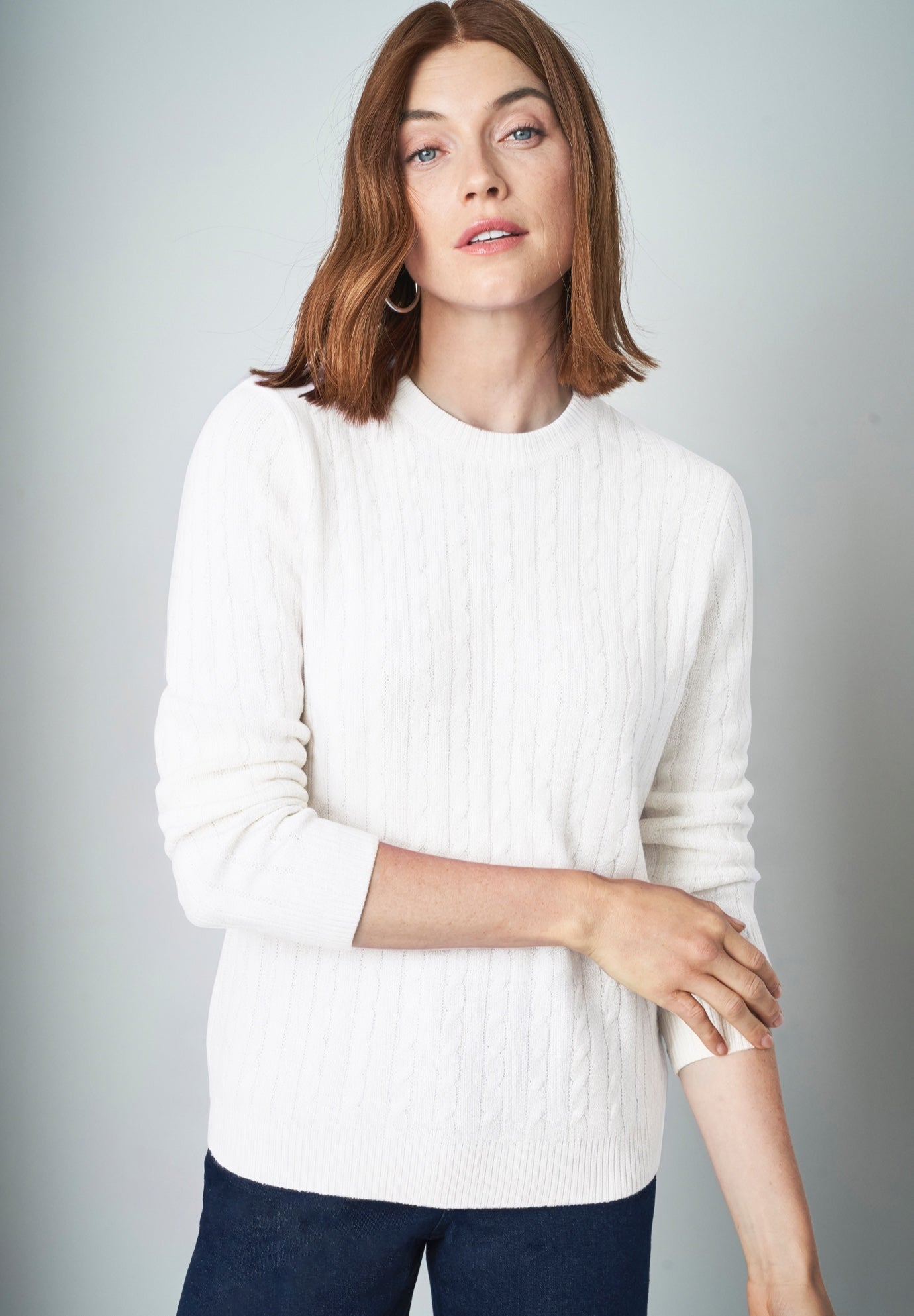 Plus Size Women's Cable Crewneck Sweater by Jessica London in White (Size M)