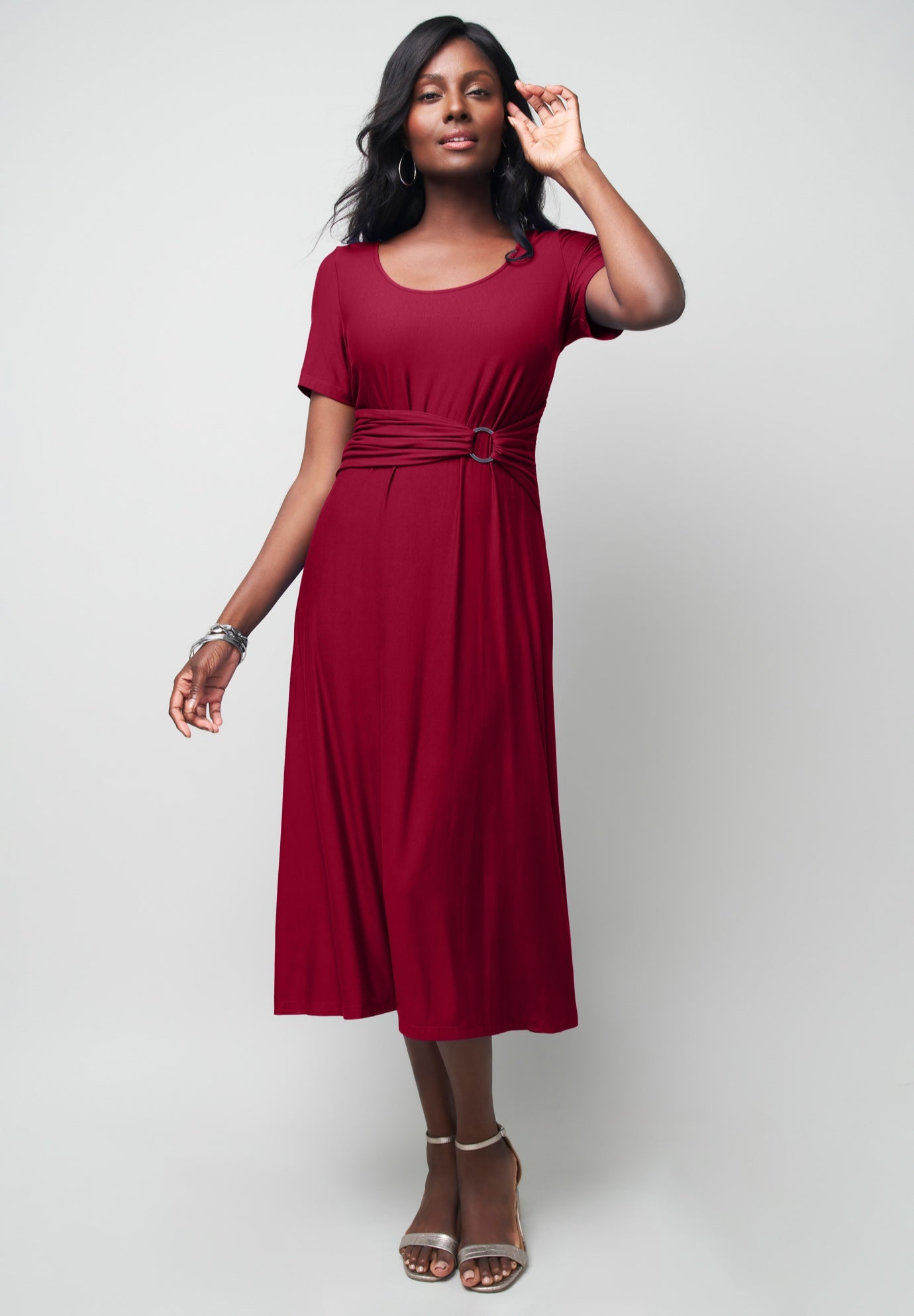 Plus Size Women's Buckle Midi Dress by Jessica London in Rich Burgundy (Size 22 W)