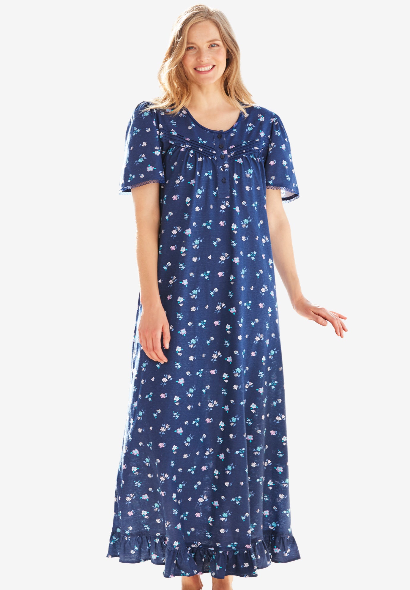Plus Size Women's Long Floral Print Cotton Gown by Dreams & Co. in Banana Blossom (Size S) Pajamas