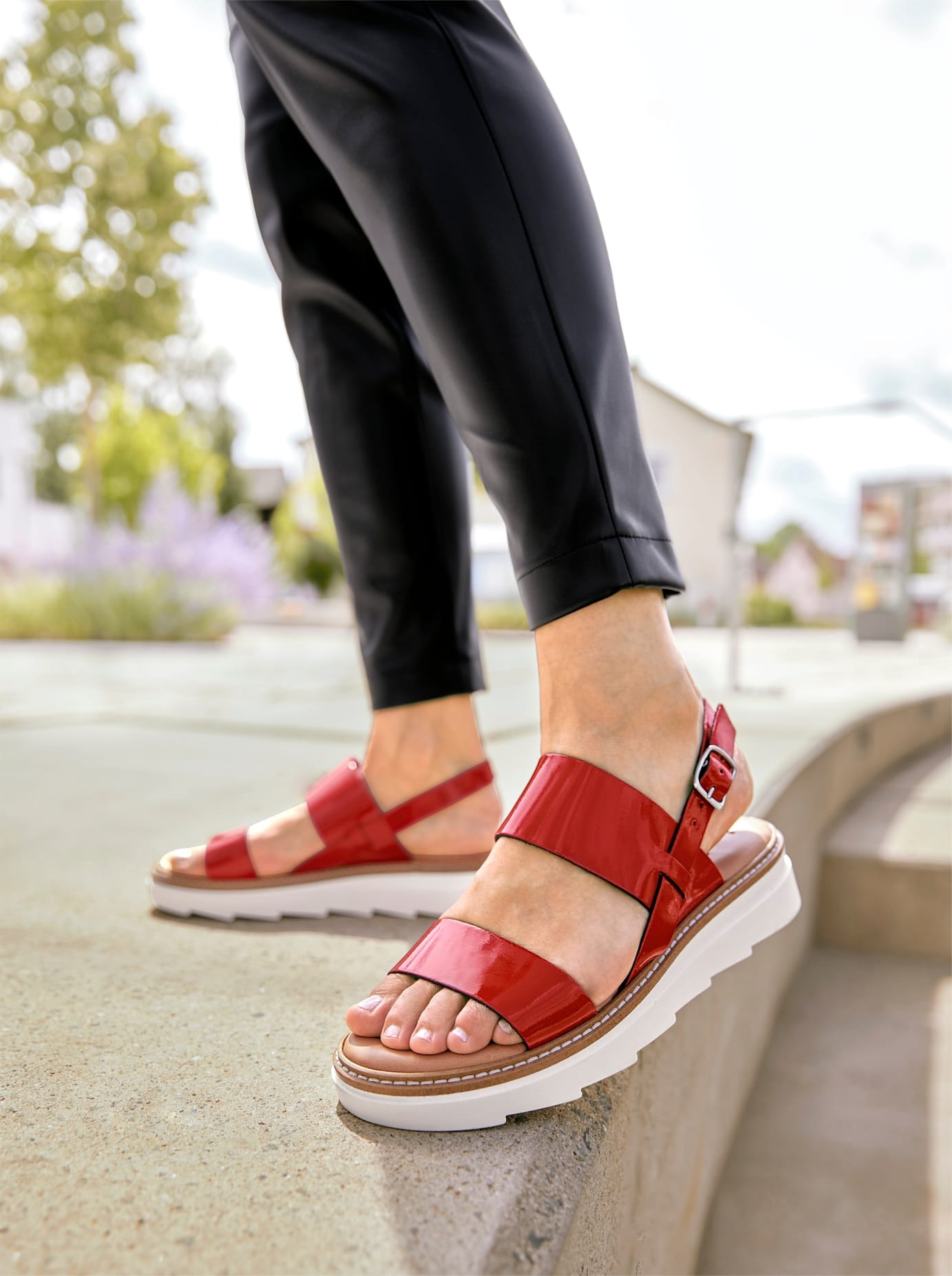 Sandale HEINE, Damen, Gr. 35, rot, Glattleder, Lackleder, Leder, Schuhe Sandale