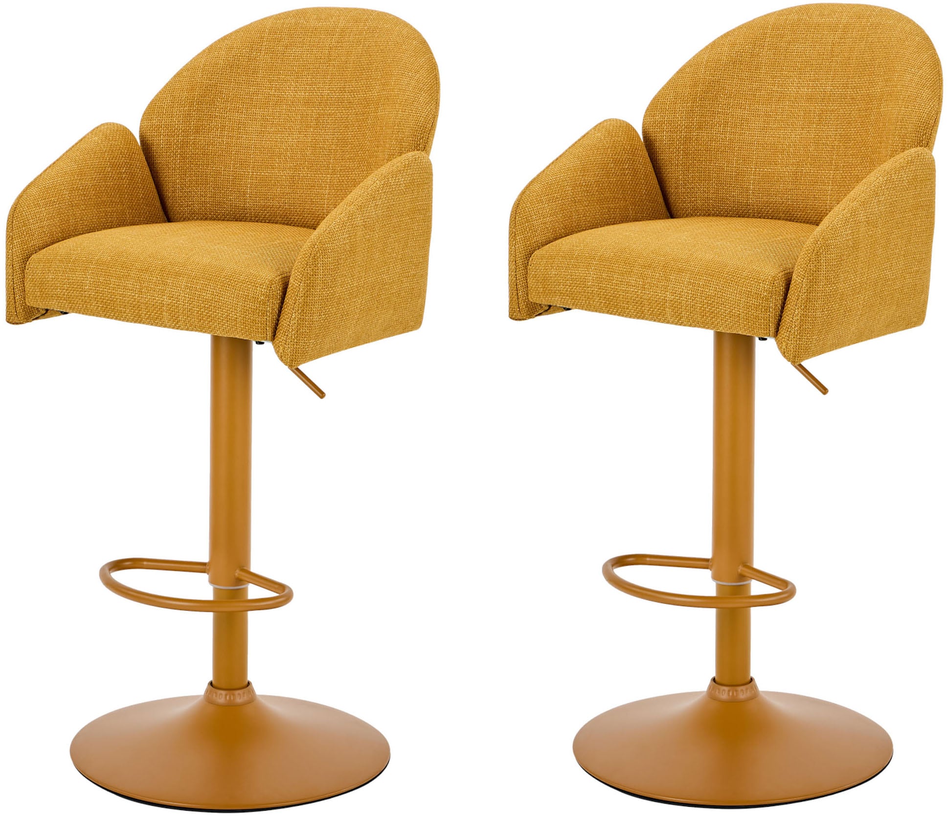 Barhocker HELA "HOLLY", gelb, B:51,5cm H:96cm T:53cm, 100% Polyester, Hocker, Barhocker, 360 drehbar, Höhenverstellbar, Armlehnen, Gestell angepasst an Bezug