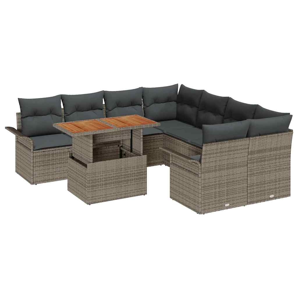 vidaXL Garten-Sofa-Set mit Speicher 9 pcs Grau Poly Rattan Image