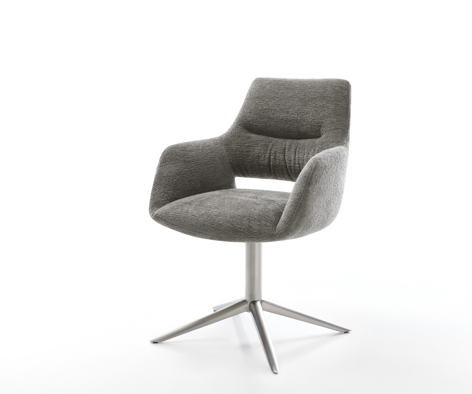 DELIFE Drehstuhl Yago-Flex mit Armlehnen Bouclé Soft Schlamm Fußkreuz Edelstahl 360° drehbar Wippfunktion Taschenfederkern, Esszimmerstühle Image