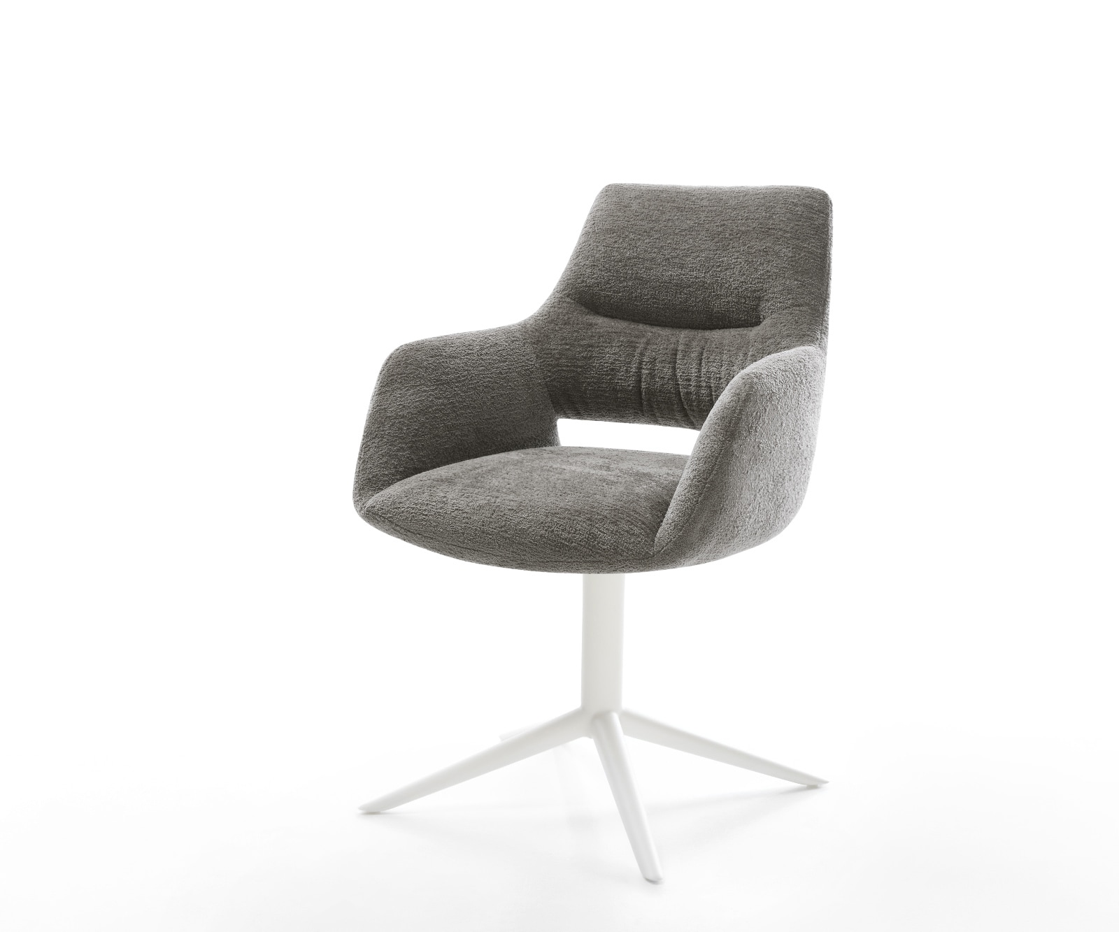 DELIFE Drehstuhl Yago-Flex mit Armlehnen Bouclé Soft Schlamm Fußkreuz Weiß 360° drehbar Wippfunktion Taschenfederkern, Esszimmerstühle Image