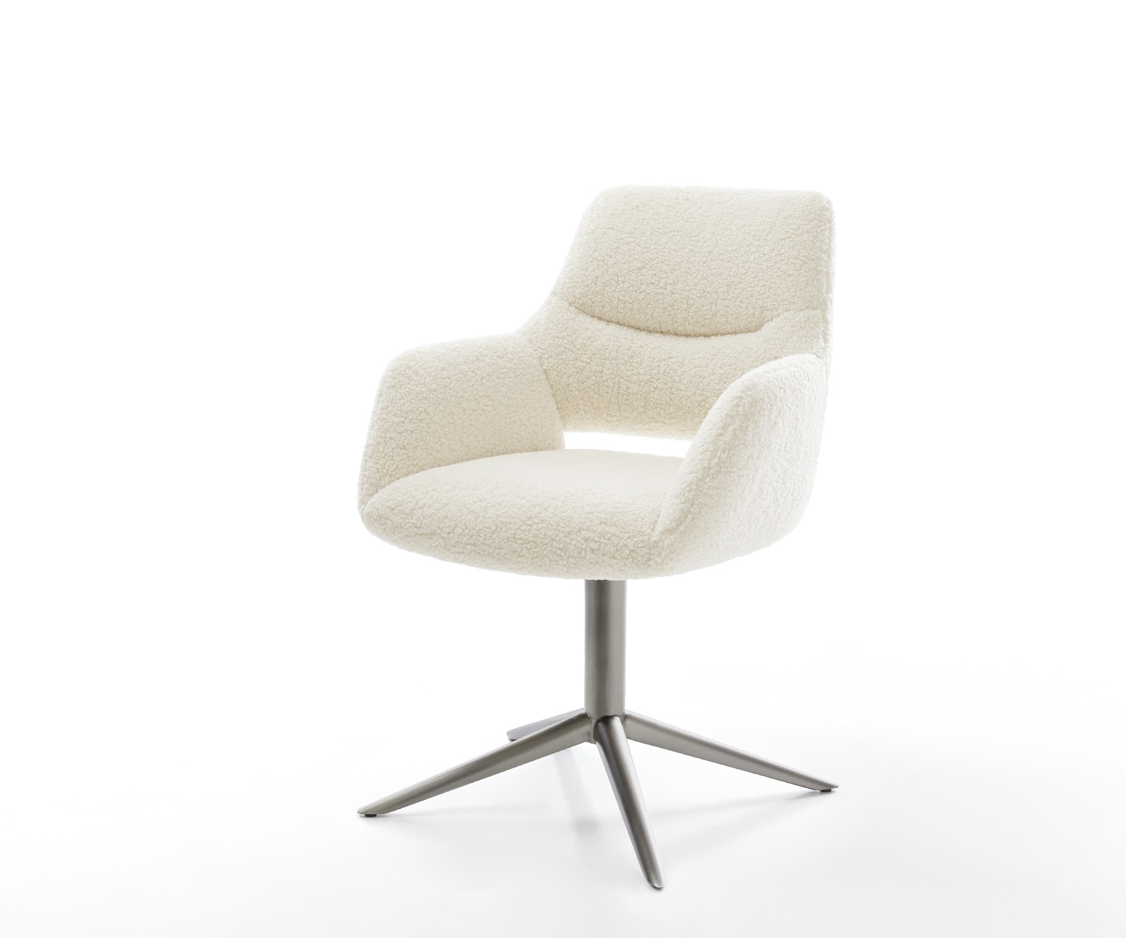 DELIFE Drehstuhl Yago-Flex mit Armlehnen Teddystoff Beige Fußkreuz Graphit 360° drehbar Wippfunktion Taschenfederkern, Esszimmerstühle Image