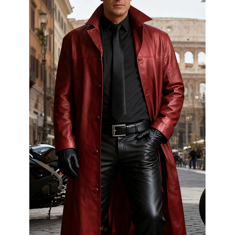 Men's Faux Leather Jacket Winter Coat Overcoat Long Trench Coat Trench Coat Outdoor Casual Fall Winter Faux Leather Thermal Warm Outerwear Clothing Apparel Contemporary Classic Plain Pocket Notch