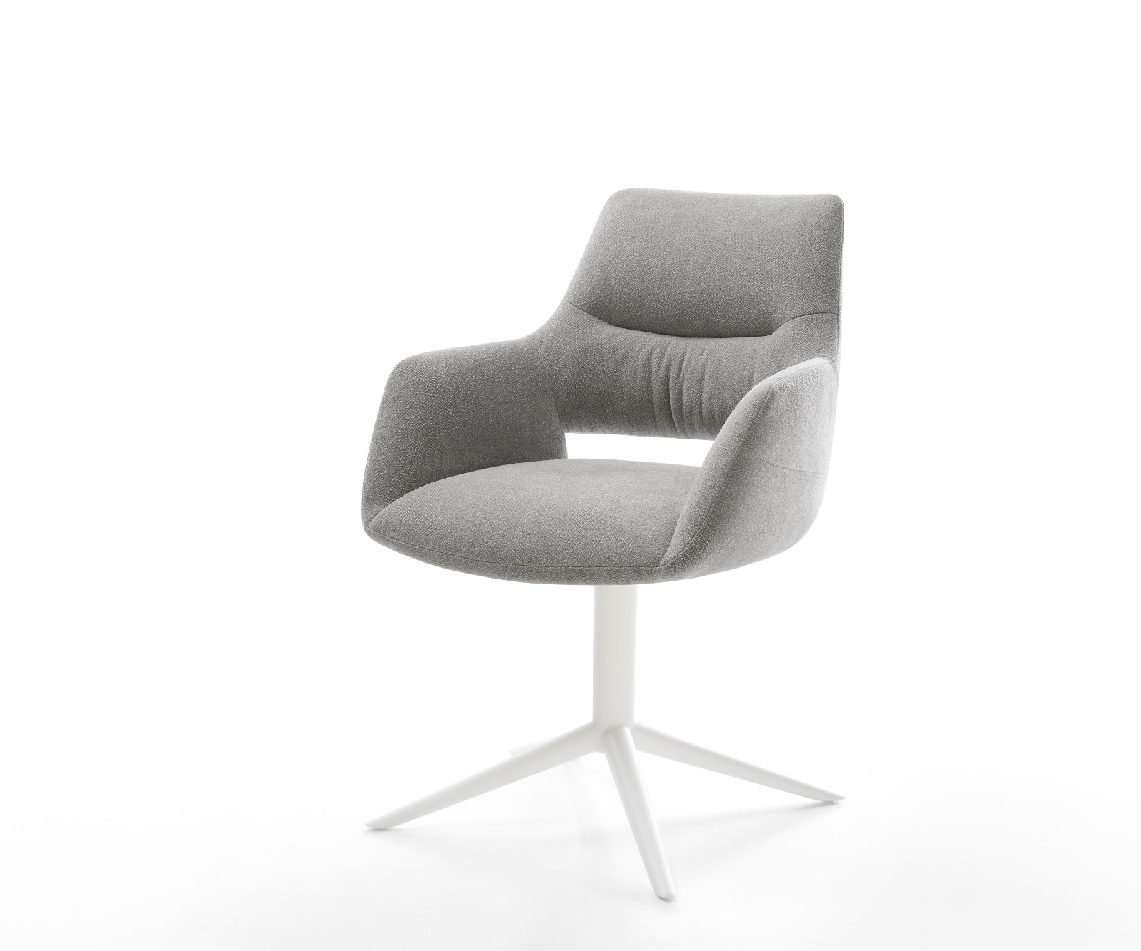 DELIFE Drehstuhl Yago-Flex mit Armlehnen Strukturstoff Soft Grau Fußkreuz Weiß 360° drehbar Wippfunktion Taschenfederkern, Esszimmerstühle Image