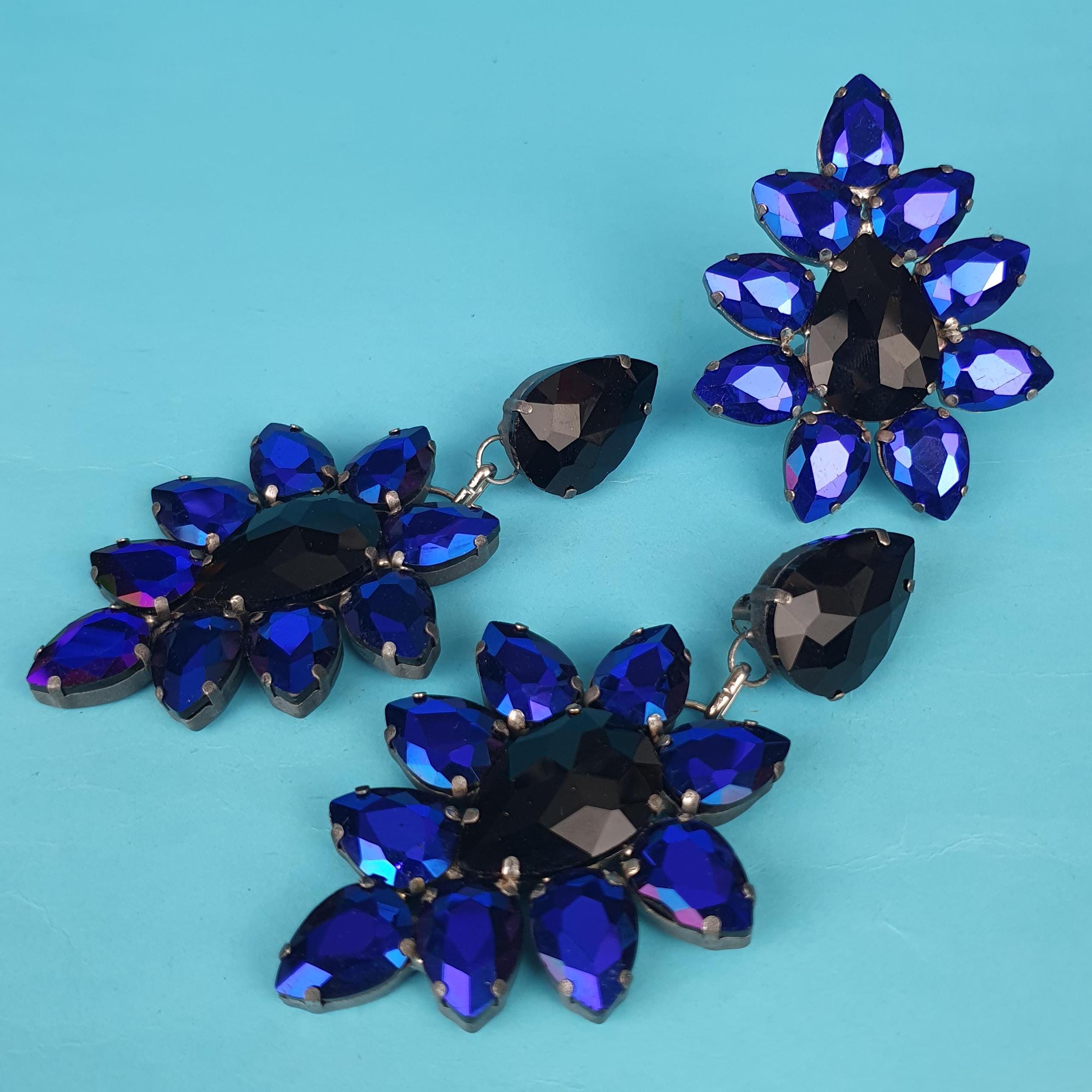 Set di orecchini e anello Giant Stage Drag, fatti a mano nel Regno Unito, orecchini con clip in cristallo, anello regolabile in cristallo, bigiotteria