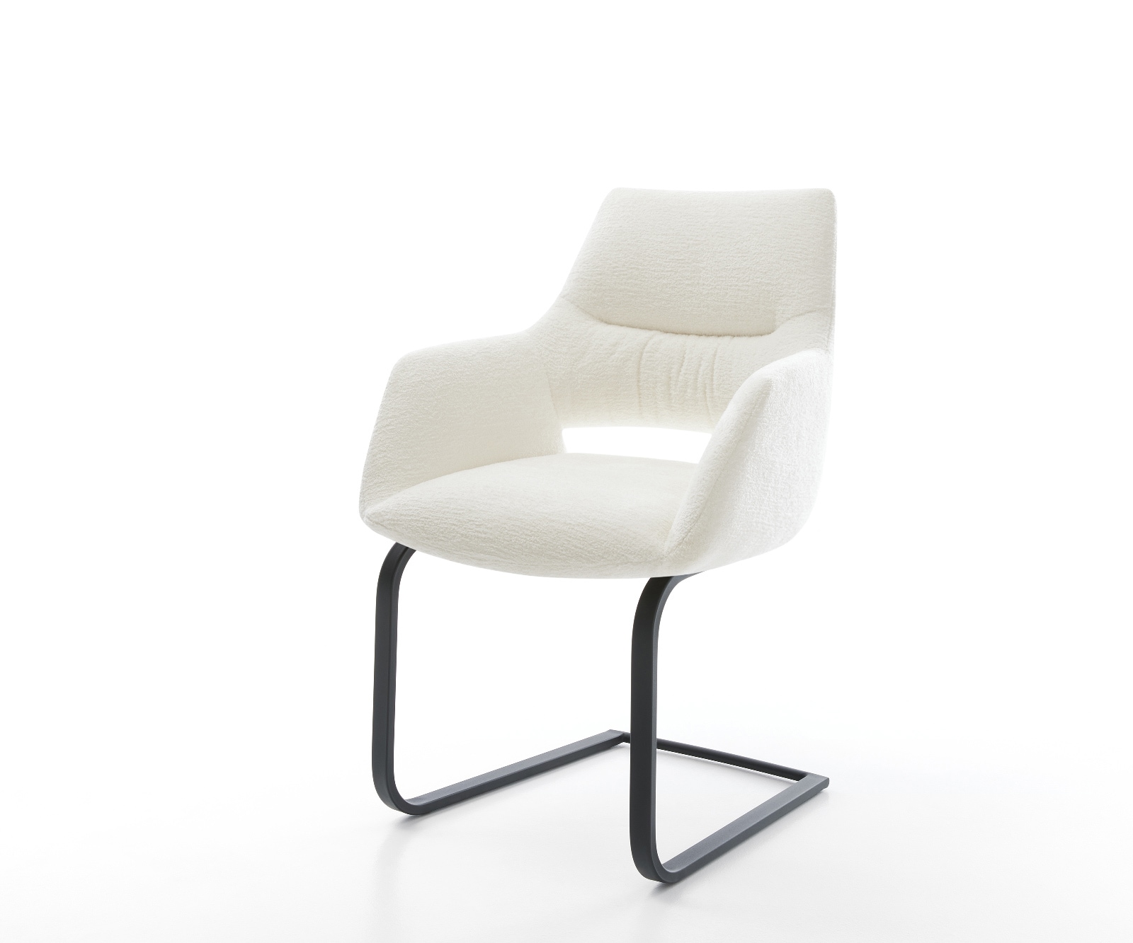 DELIFE Freischwinger Yago-Flex mit Armlehnen Bouclé Soft Beige Freischwinger flach Schwarz Taschenfederkern, Esszimmerstühle Image