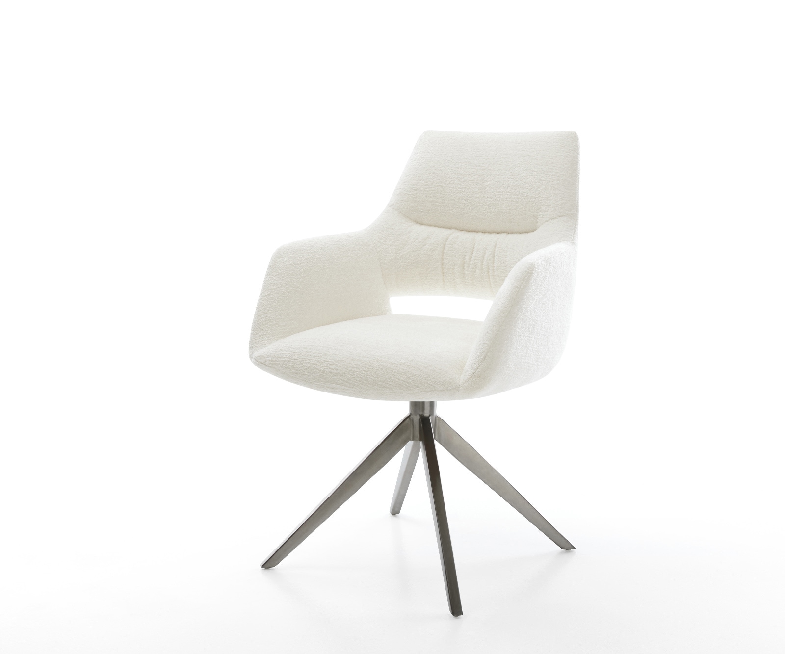 DELIFE Drehstuhl Yago-Flex mit Armlehnen Bouclé Soft Beige Kreuzgestell breit Graphit 360° drehbar Wippfunktion Taschenfederkern, Esszimmerstühle Image