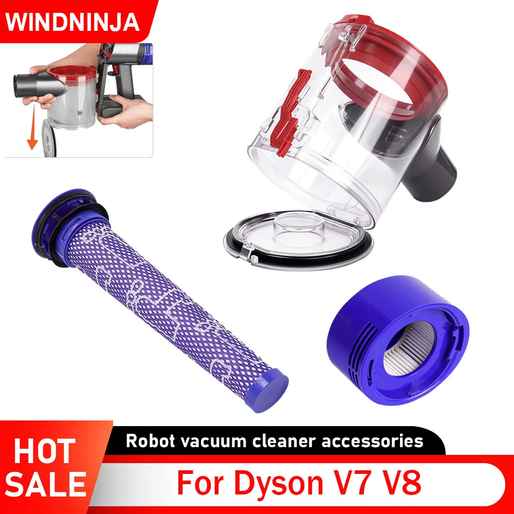 Staubbehälter mit Filtern für Dyson V7 V8 Handstaubsauger Teile Staubbecher Eimer Collector Post Filter Vorfilter Ersatz Image