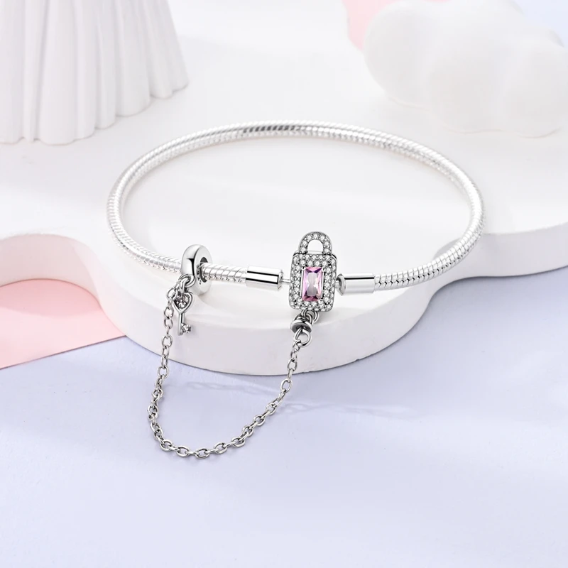 Versilbert 925 Original True Love Vorhängeschloss Schlangenknochen Armband Charms Fit Marke 925 Silber Charm Perlen Femme Schmuck Geschenke