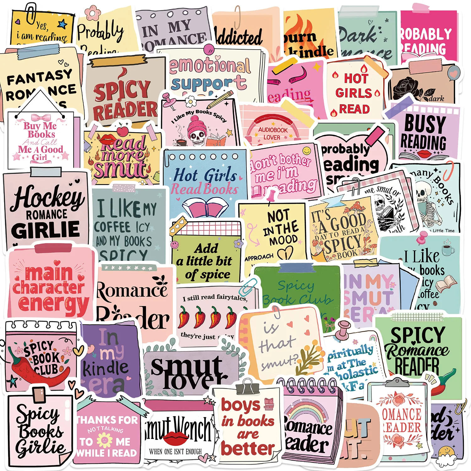 50 Stück Buchaufkleber für Kindle, Smutty Bookish Sticker Pack für Leser, würzige Booktok-Vinyl-Aufkleber für Laptop-Aufkleber Image
