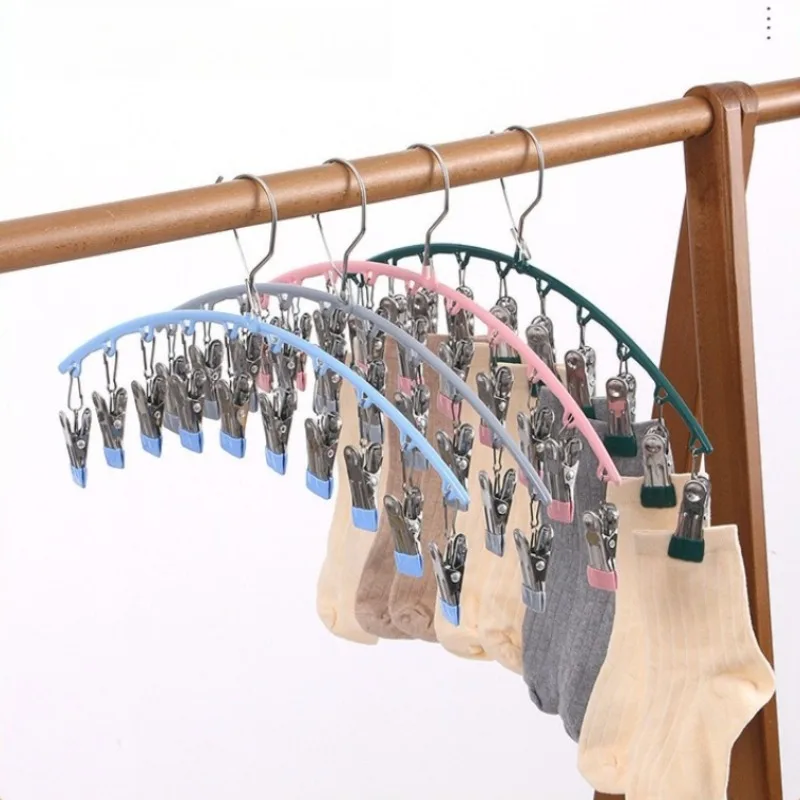 2 Stück Edelstahl-Socken-Clip, Balkon-Wäscheständer mit mehreren Clips, Edelstahl, winddicht und rutschfest, tragbar