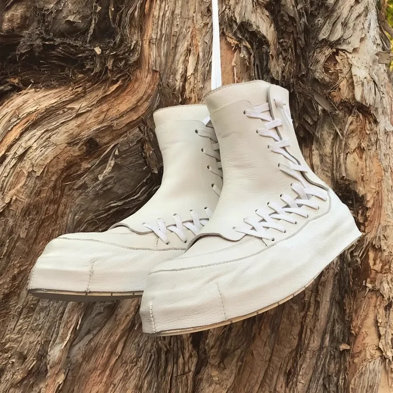 Männliche Vintage-Stiefeletten mit klobigem Boden und Keilabsatz, modische High-Top-Kreuzriemen-Spleißen, Chelsea-Stiefel, Freizeitschuhe für Herren