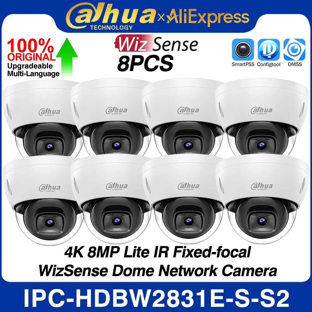 8PCS Original Dahua 4K 8MP IP Kamera IPC-HDBW2831E-S-S2 PoE IR 30m Intrusion Tripwire Motion erkennung SD Karte Slot WizSense Image