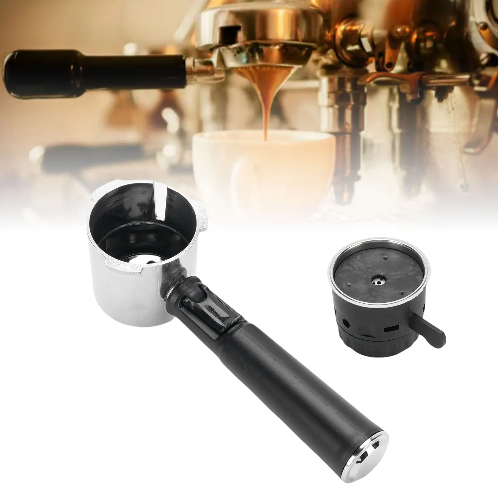 Griff für Kaffeemaschinen-Teile, einfach zu demontieren, Griff für Kaffeemaschinen, Aluminiumlegierung, wiederverwendbarer Feinfilter, ergonomisch für Cafés Image