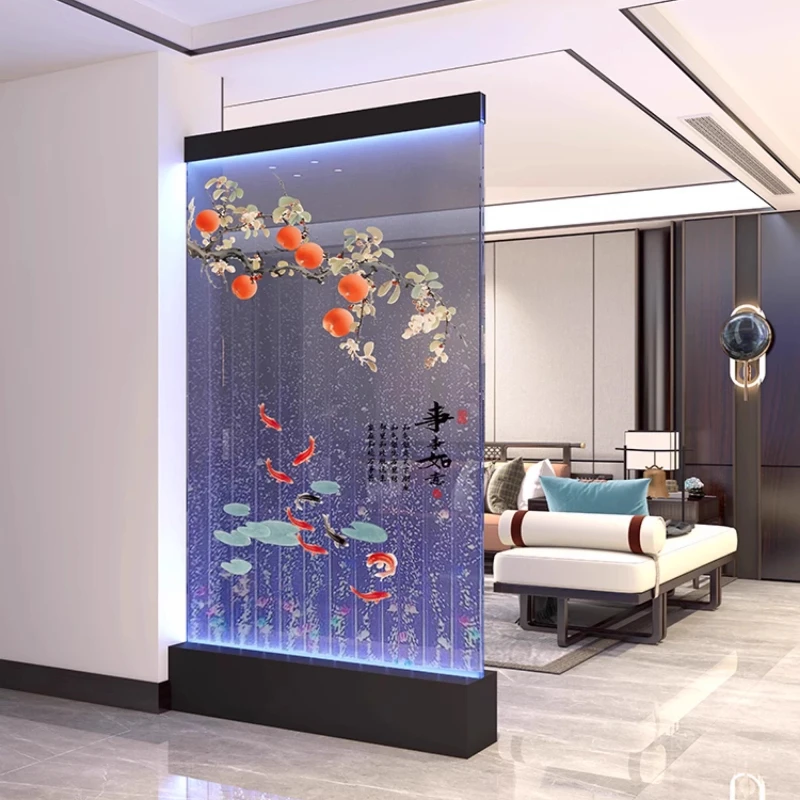 Neue Wasservorhangwand, Blasenwand mit fließendem Wasser, Bildschirmtrennwand, Acrylkalligraphie und Malerei im Familieneingang Image