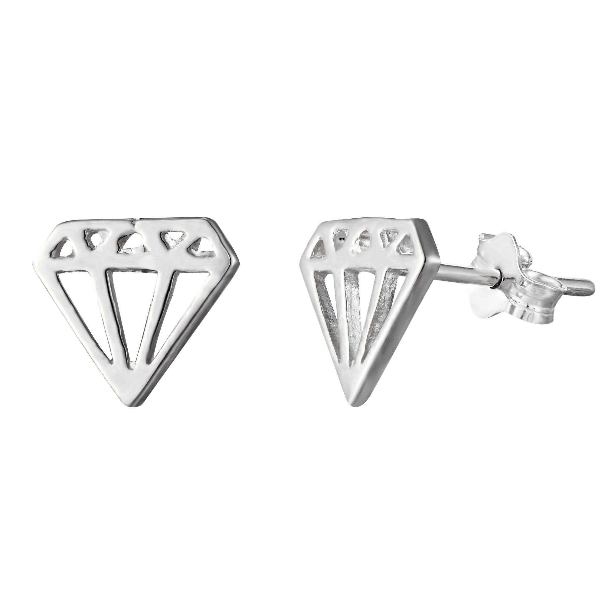 The Jewellery Stockroom Womens Sterling Silver Open Diamond Cut Out Stud Earrings - One Size | The Jewellery Stockroom Sale | Discount Designer Brands