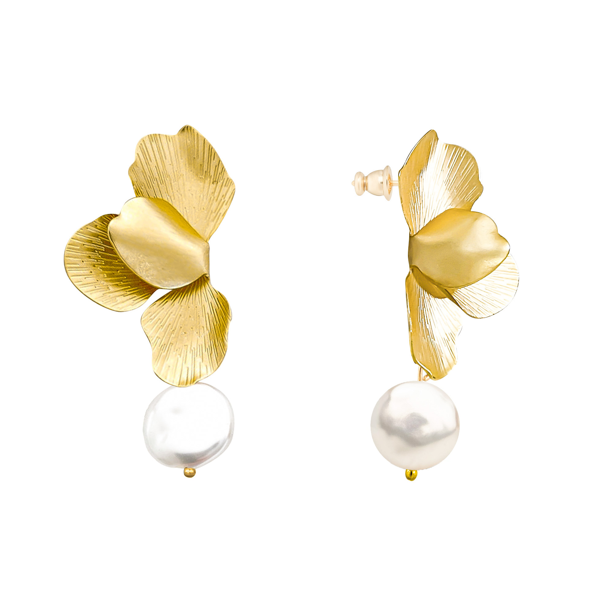 The Jewellery Stockroom Womens Gold Plated Petal And Pearl Drop Earrings - One Size | The Jewellery Stockroom Sale | Discount Designer Brands