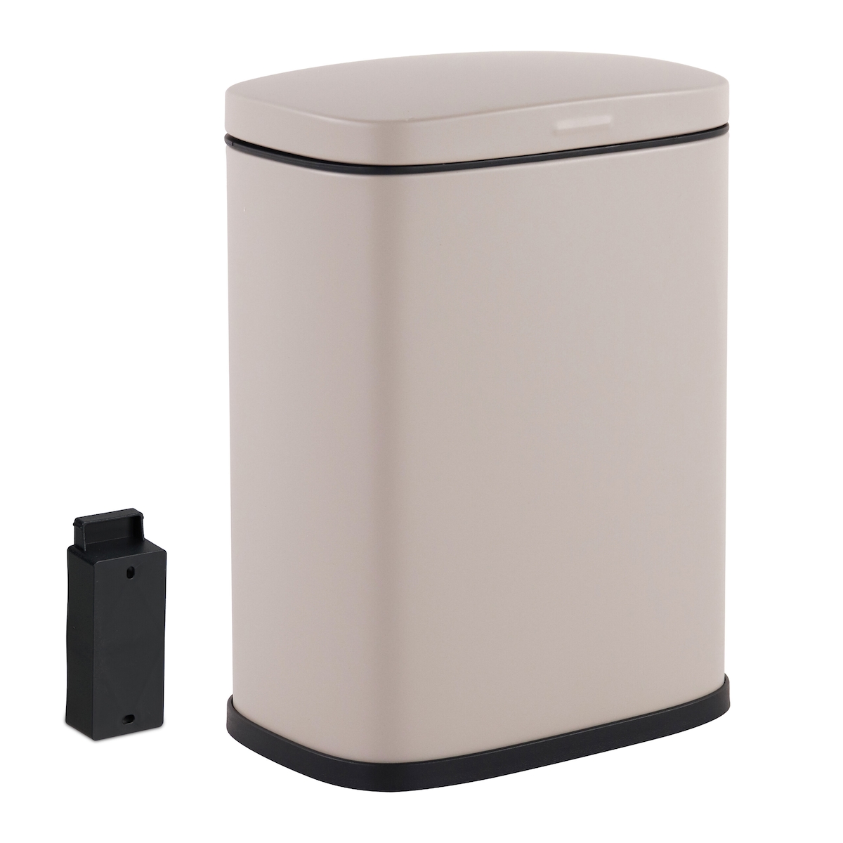 Relaxdays Kosmetikeimer Wandmontage, 3 Liter, Absenkautomatik, Inneneimer, Metall, eckiger Badezimmer Mülleimer, beige Image