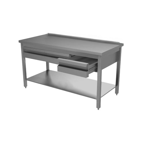 VM Europa Edelstahl Arbeitstisch mit Schubladen oben, mit Grundboden Premium - alle Größen zur selbstmontage: 180 x 60 cm / ohne Aufkantung / selbstmontage Image