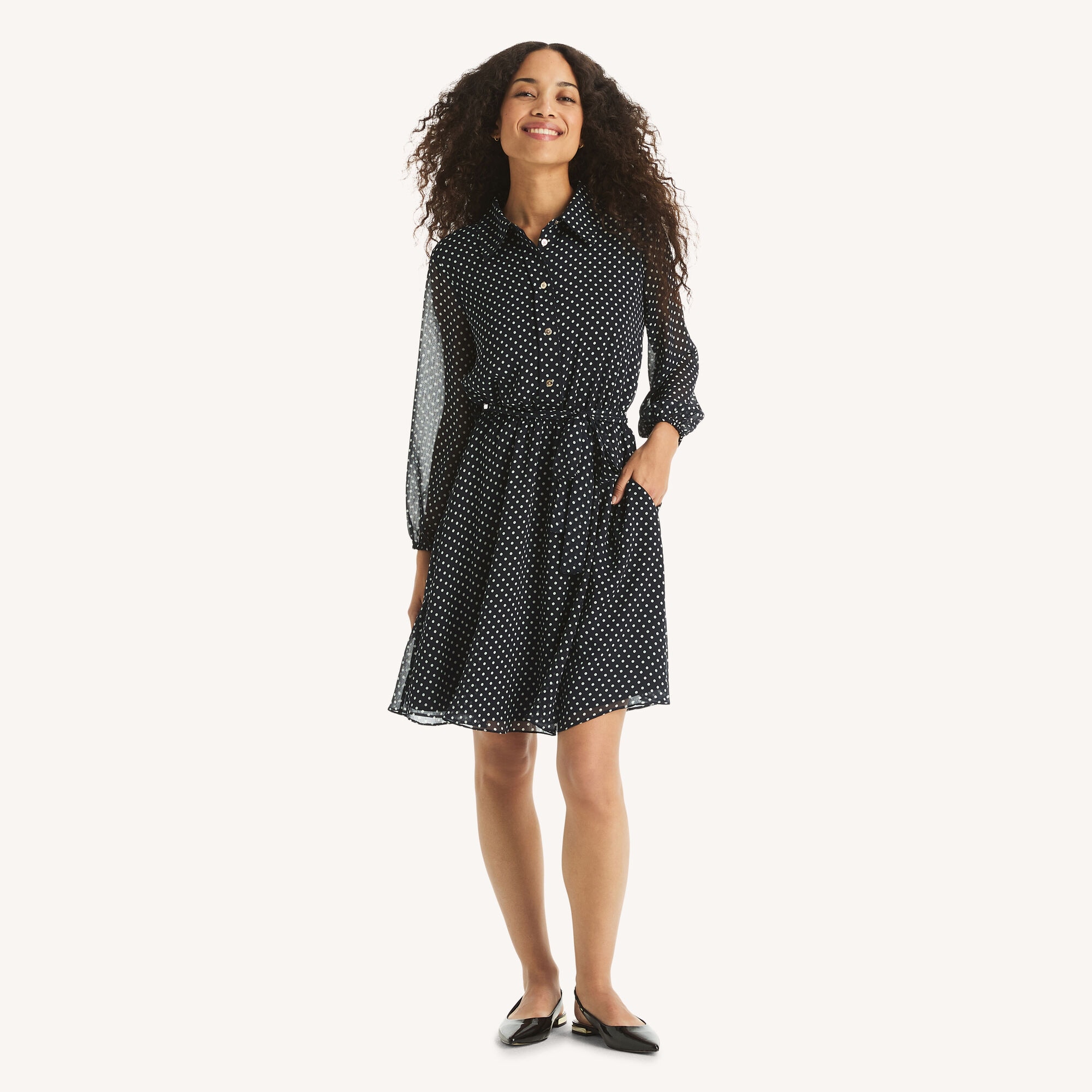 Nautica Women's Polka Dot Shirt Dress 416 (Oyster Bay Blue), S