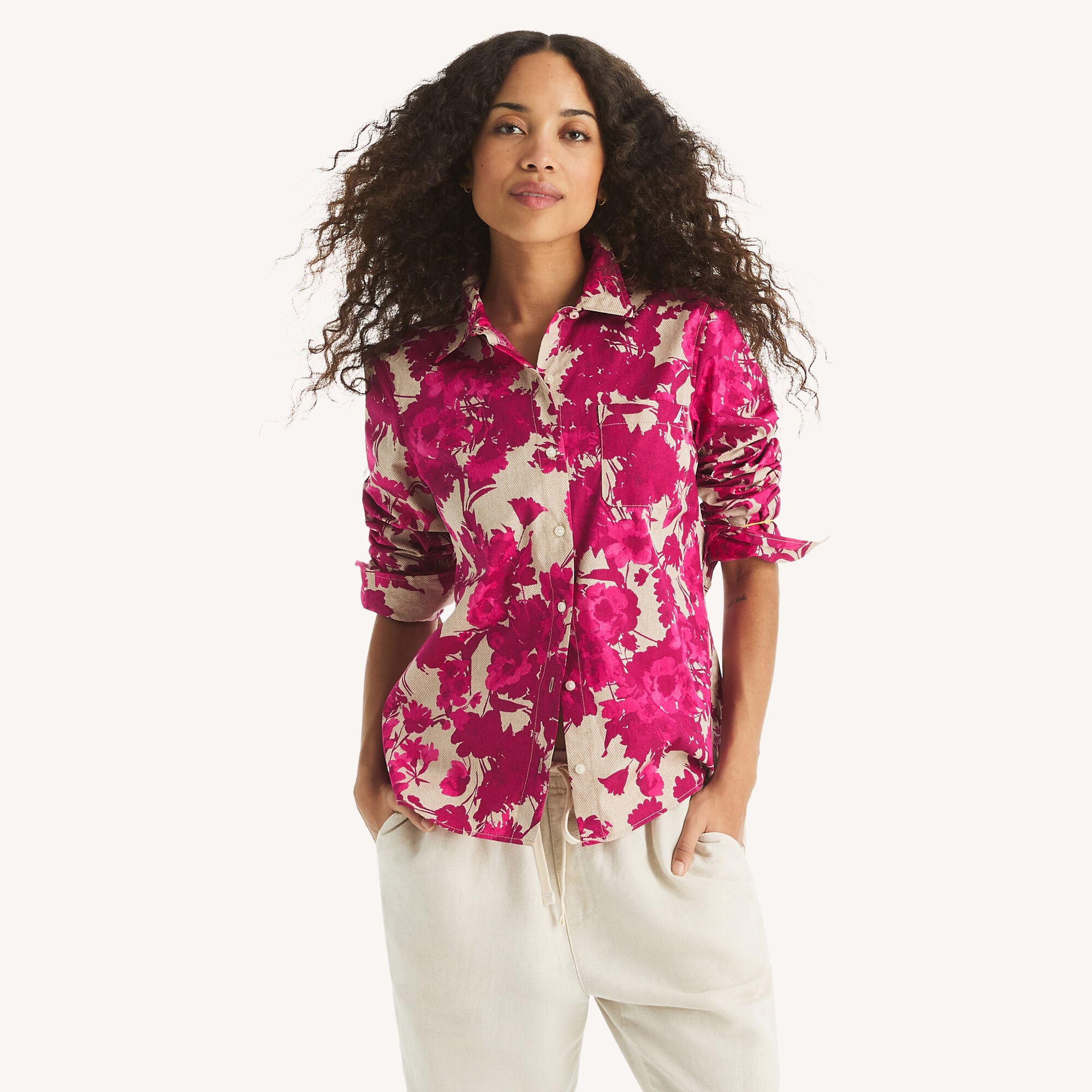 Nautica Women's Printed Button-Up Shirt 661 (Cabana Pink), XS