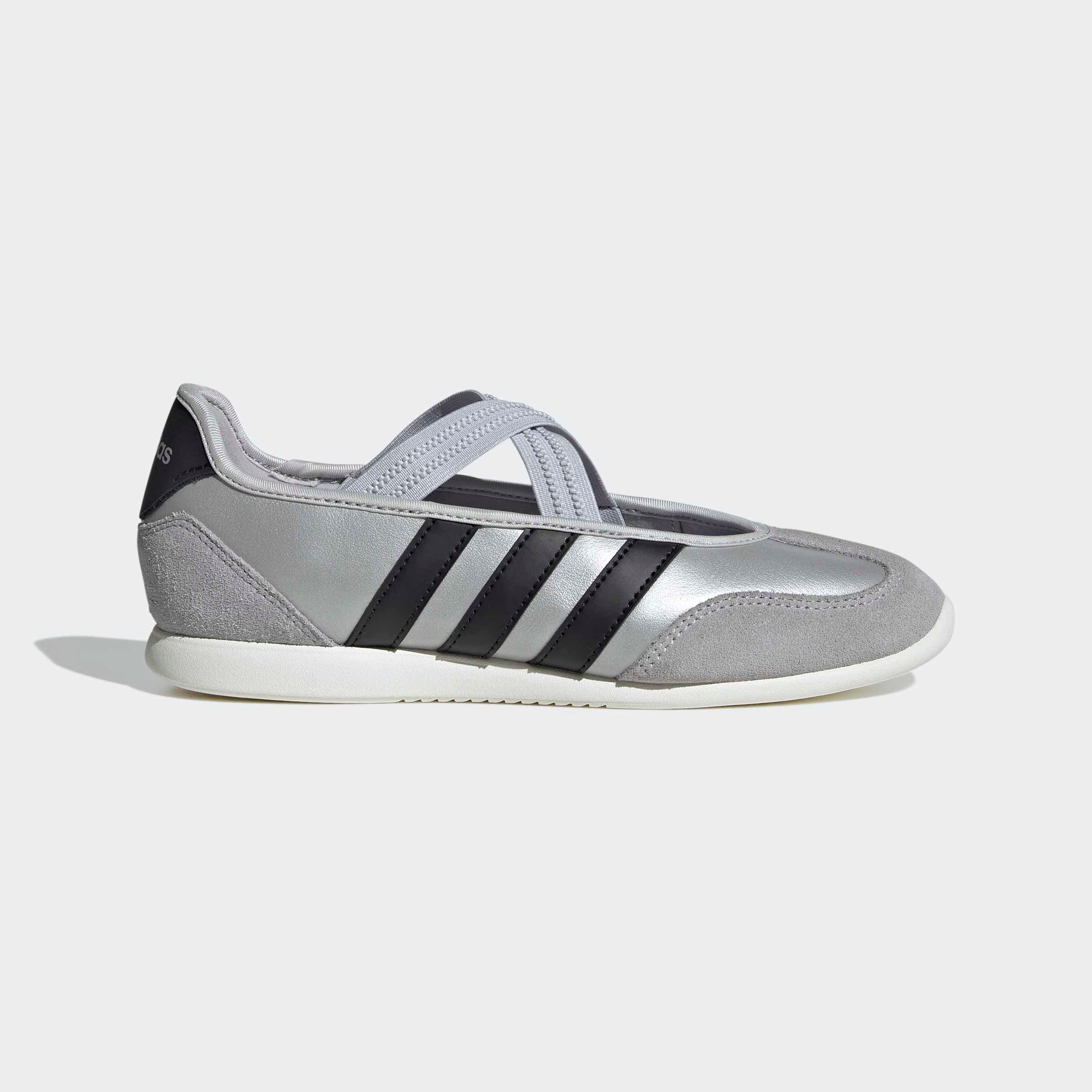 Sneaker Ballerinas ADIDAS SPORTSWEAR "BARREDA MARY JANE", Damen, Gr. 42,5, silber metallic, core schwarz, sanftes weiß, Leder, Schuhe