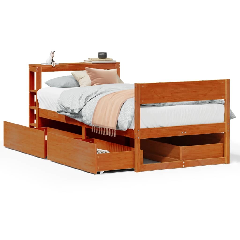 vidaXL Massivholzbett ohne Matratze Wachsbraun 75x190 cm Kiefernholz Image