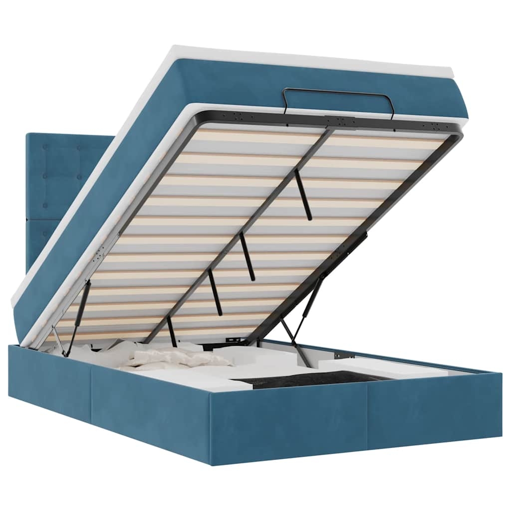 vidaXL Ottoman-Bett mit Matratzen Dunkelblau 120x190 cm Samt Image