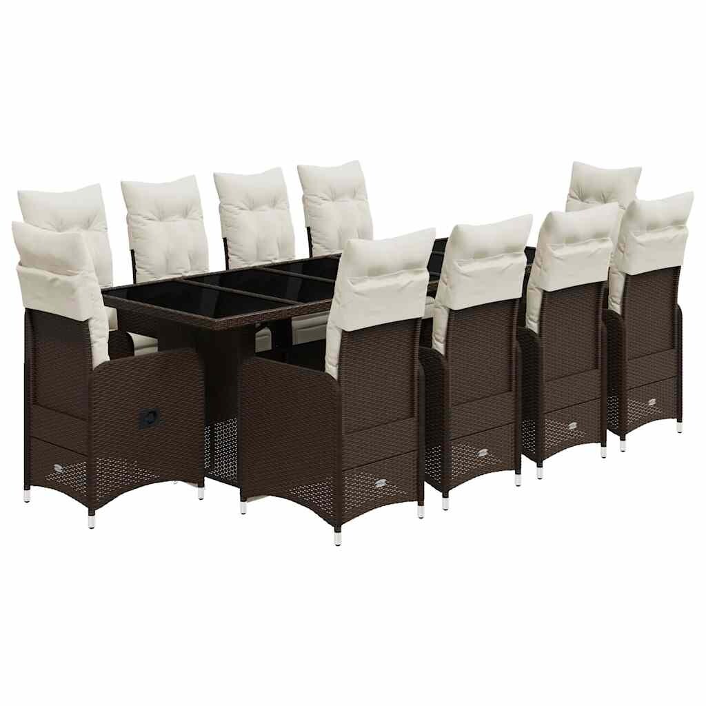 vidaXL 11-tlg. Garten-Bistro-Set mit Kissen Braun Poly Rattan Image