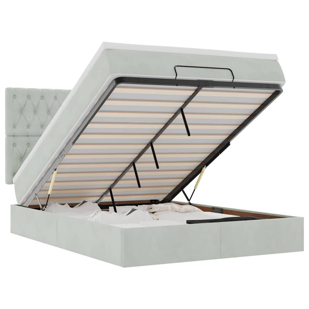 vidaXL Ottoman-Bett mit Matratzen Hellgrau 140x200 cm Samt Image