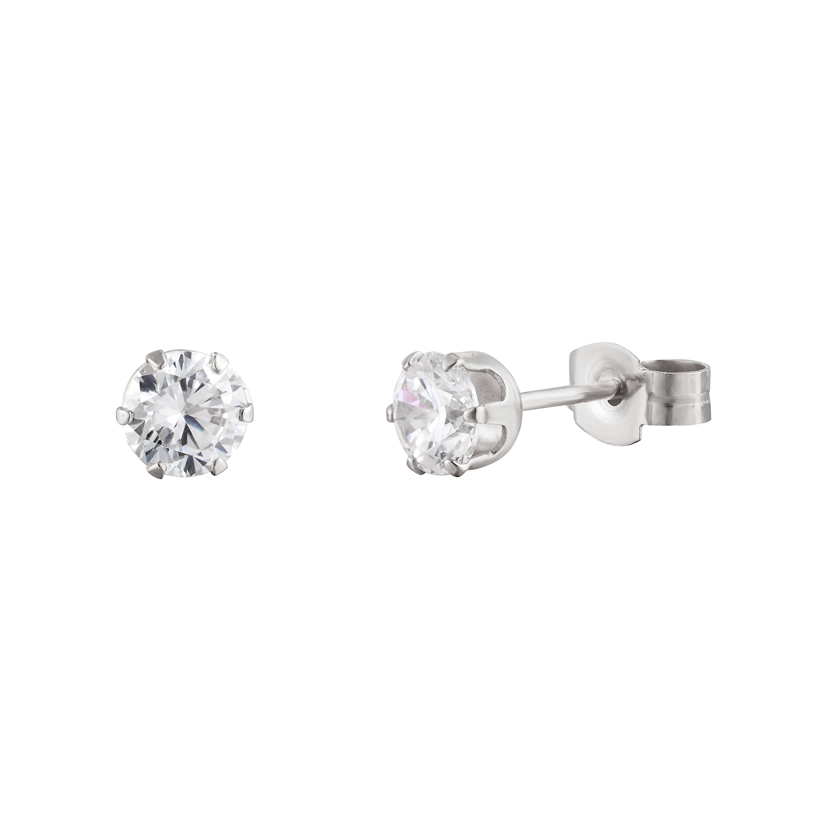 The Jewellery Stockroom Womens Sterling Silver 4mm Round White Cubic Zirconia Solitaire Stud Earrings - One Size