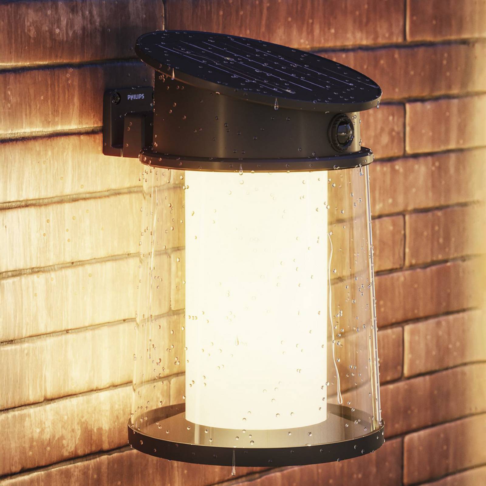 Philips LED-Solar-Außenwandleuchte Juda UE, Sensor, IP44, schwarz, Metall, Solarleuchte außen