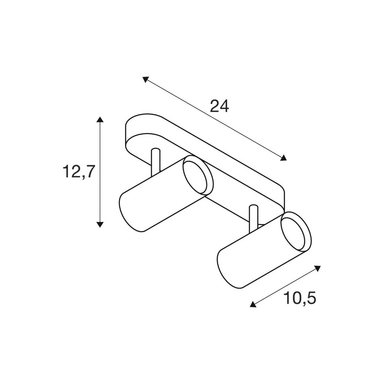 SLV LED-Deckenstrahler Noblo, Länge 24 cm, Metall, 2-flg. dimmbar, weiß / opal, für Wohn- / Esszimmer, Aluminium, Modern, LED Deckenlampe
