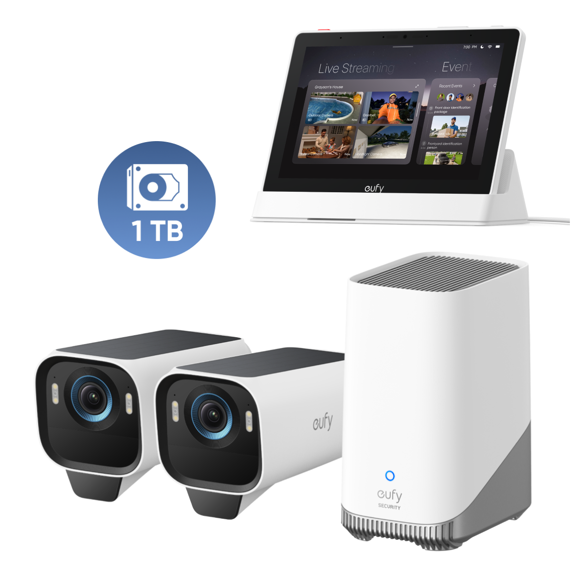 eufy Smart Display und eufyCam S3 Pro 2-Kamera-Set mit 1TB Festplatte