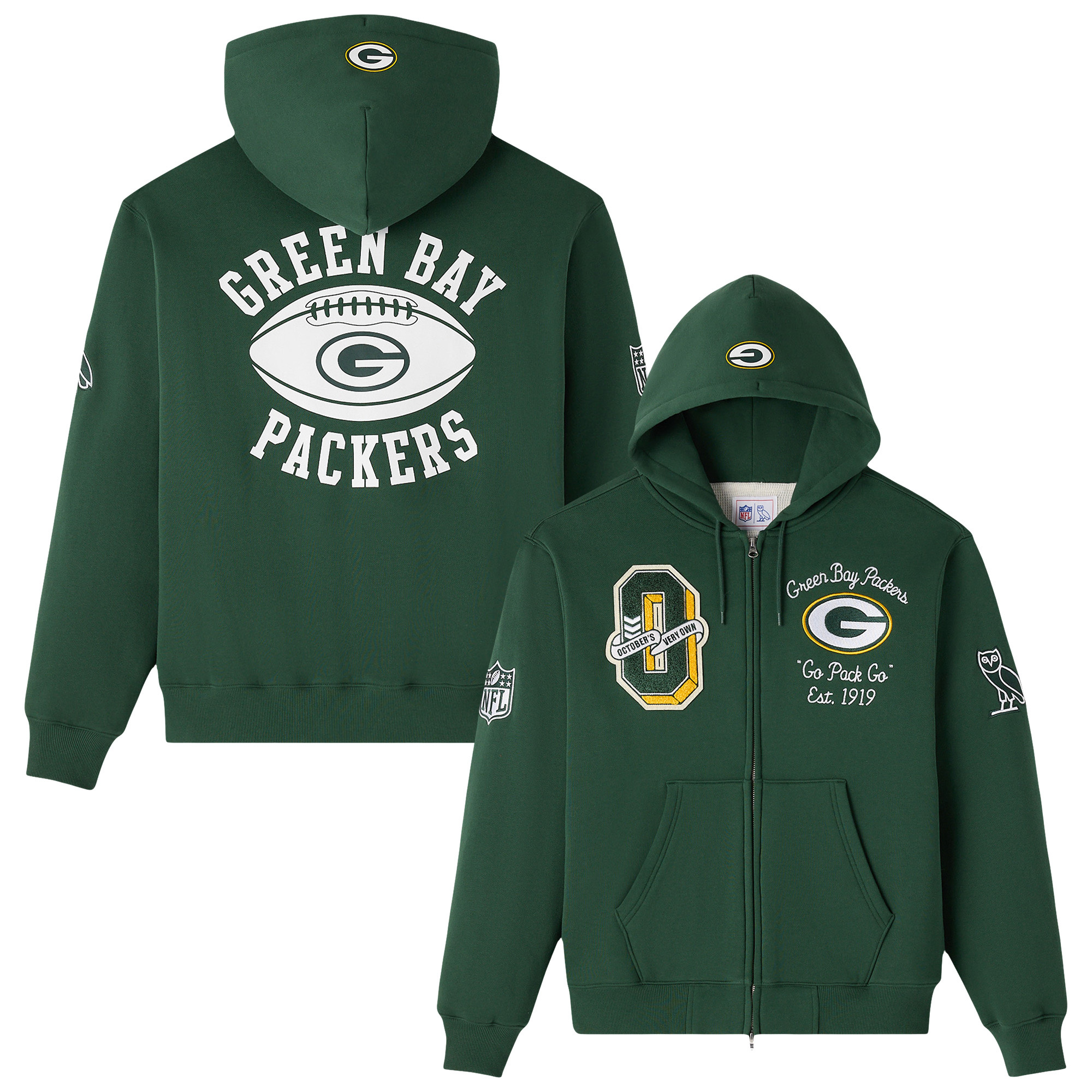 Green Bay Packers X OVO Reißverschluss Hoodie - Herren Image