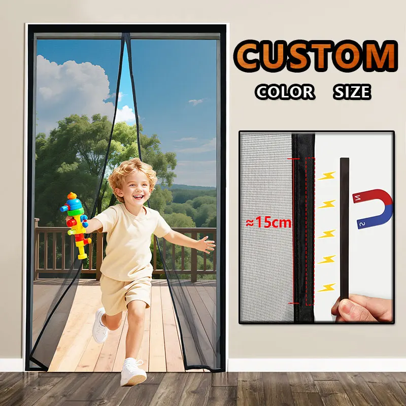 Starkes magnetisches Tür-Moskitonetz, Sichtschutznetz, individuelle Größe, Schwarz, Weiß, Grau, Vorhang, Fliegeninsekt, automatisches Schließen, unsichtbar für den Außenbereich Image