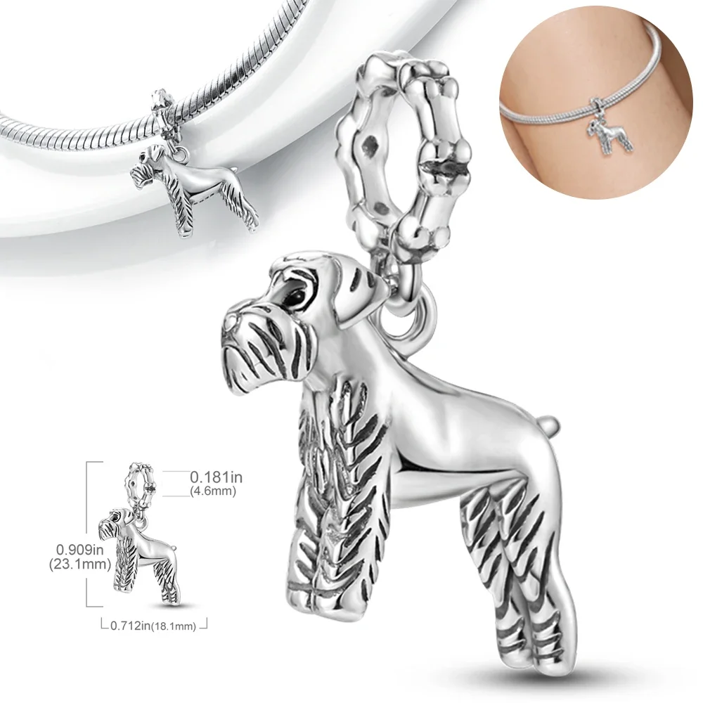 Original-Charms aus 925er-Sterlingsilber, niedliches Haustier, Schnauzer-Hund, passend für Armbänder für Frauen, Schmuckherstellung, feine Geschenke Image