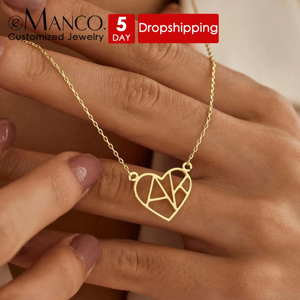 eManco Personalisierte Gold-Ton-Herz-Anfangshalskette, individueller Paarschmuck, ideales Geburtstags- und Muttertagsgeschenk für Sie Image