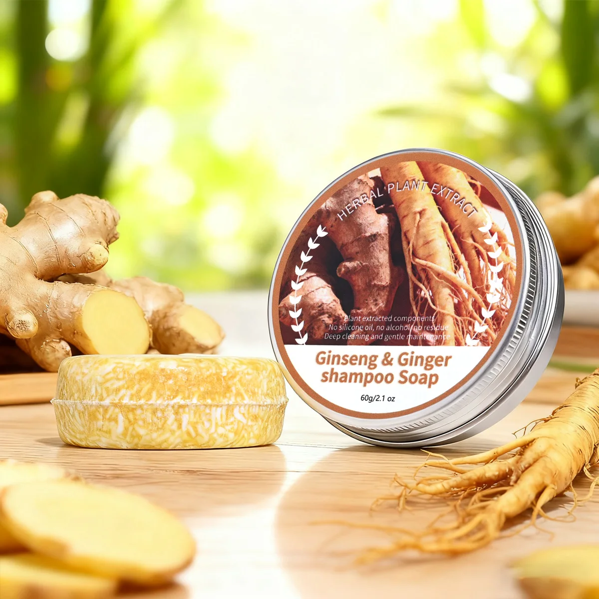 Ginseng Ginger Solid Hair Soap, erfrischende Oil Control Cleansing Bubble Handmade Soap, Bio-Shampoo und Haarpflegeseife Image