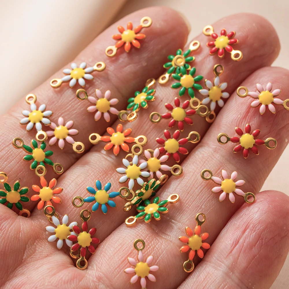 20 Stück Edelstahl 3D Emaille Gänseblümchen Charms Anhänger Doppellochverbinder für DIY Halskette Armband Schmuckherstellung Image