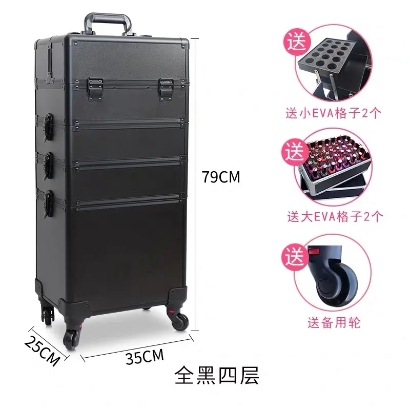 Trolley professionale multistrato da donna, custodia per cosmetici, trucco portatile, bagaglio a rotelle, nail art, tatuaggio, bellezza, valigia da viaggio