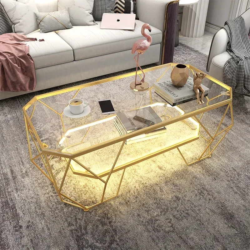 Moderner Couchtisch Wohnzimmer Luxus Metall Gold Licht Glas Couchtisch Marmortisch Basse De Salon Wohnmöbel im Angebot