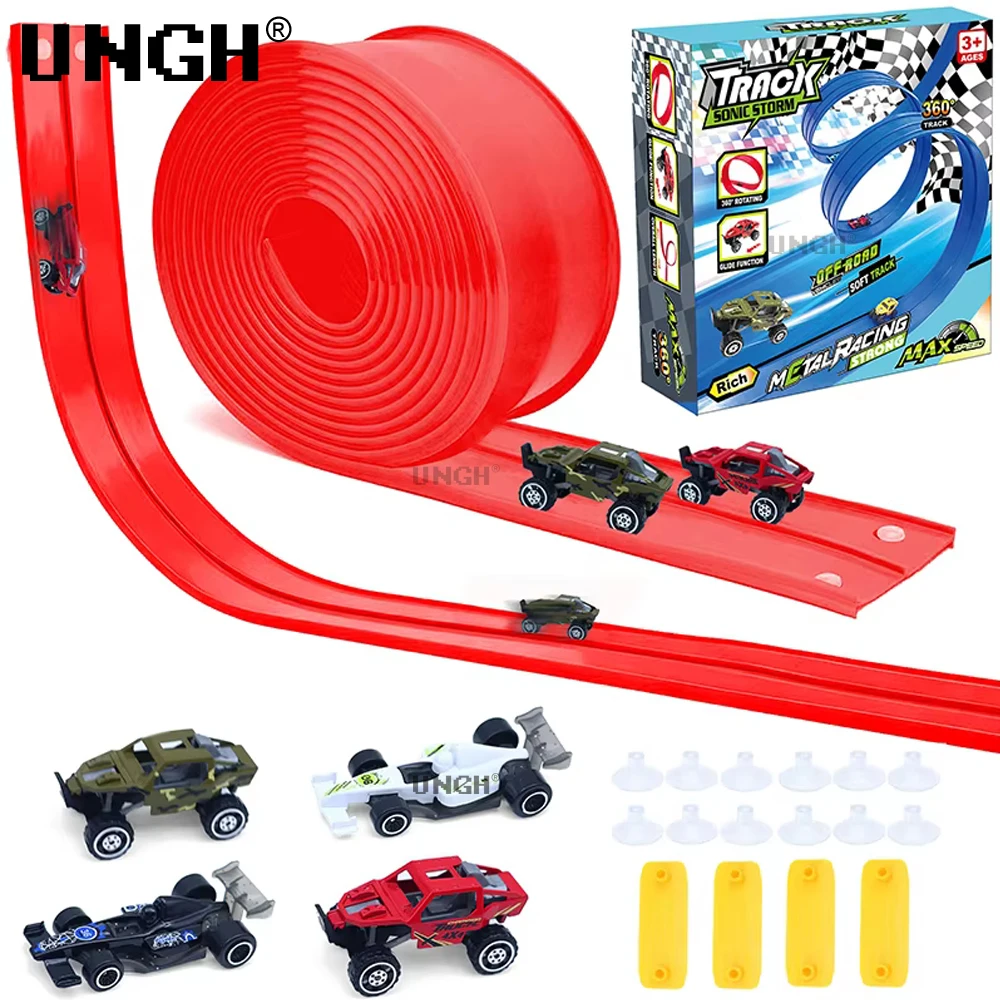 Flexible Rennstrecke, Spielzeug, DIY, doppelspurig, Rennwagen, 4, stoßfest, Spielzeugautos, aufrollbare Rennstrecke für Kinderspiel, Geschenk Image