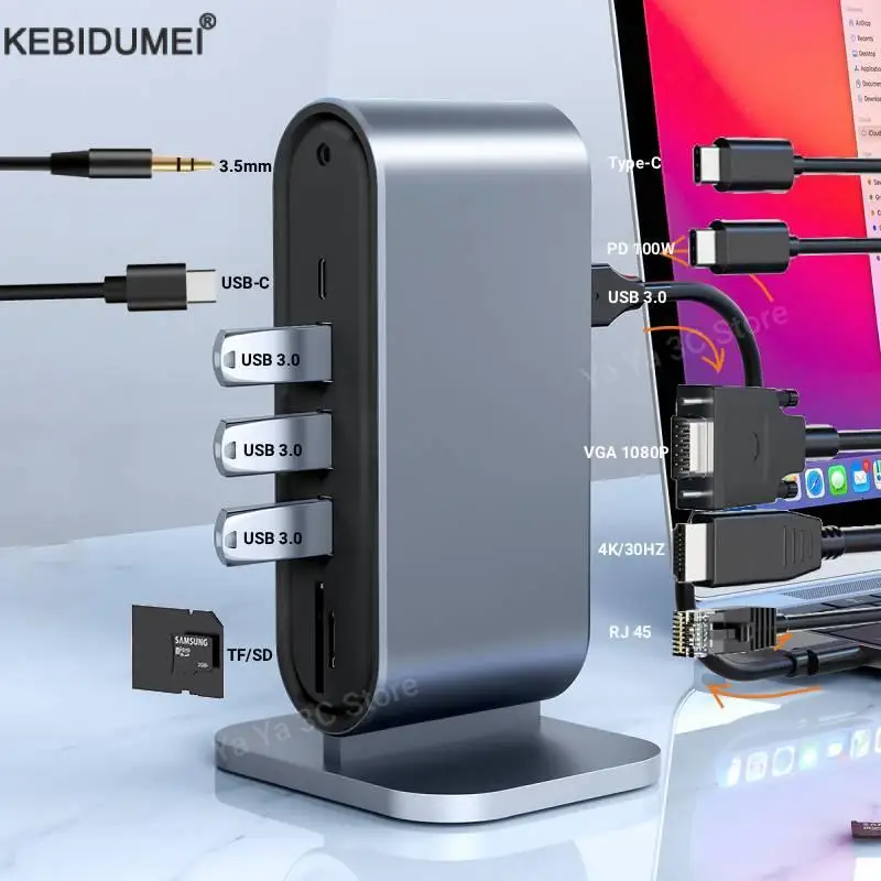 12-in-1-Hub Typ-C-Dockingstation 4K@30Hz HDMI-kompatibler Adapter USB3.0 PD 100W RJ45 SD TF USB-Splitter für MacBook Laptop PC Image