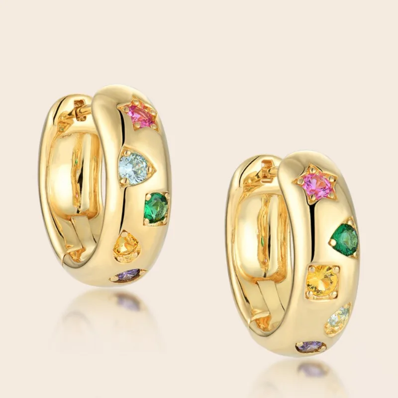Elegante bunte Zirkon-Creolen, Piercing, Damen-Zubehör, 2025, exquisite runde Edelstahl-Ohrringe, Party-Schmuck, Geschenk Image