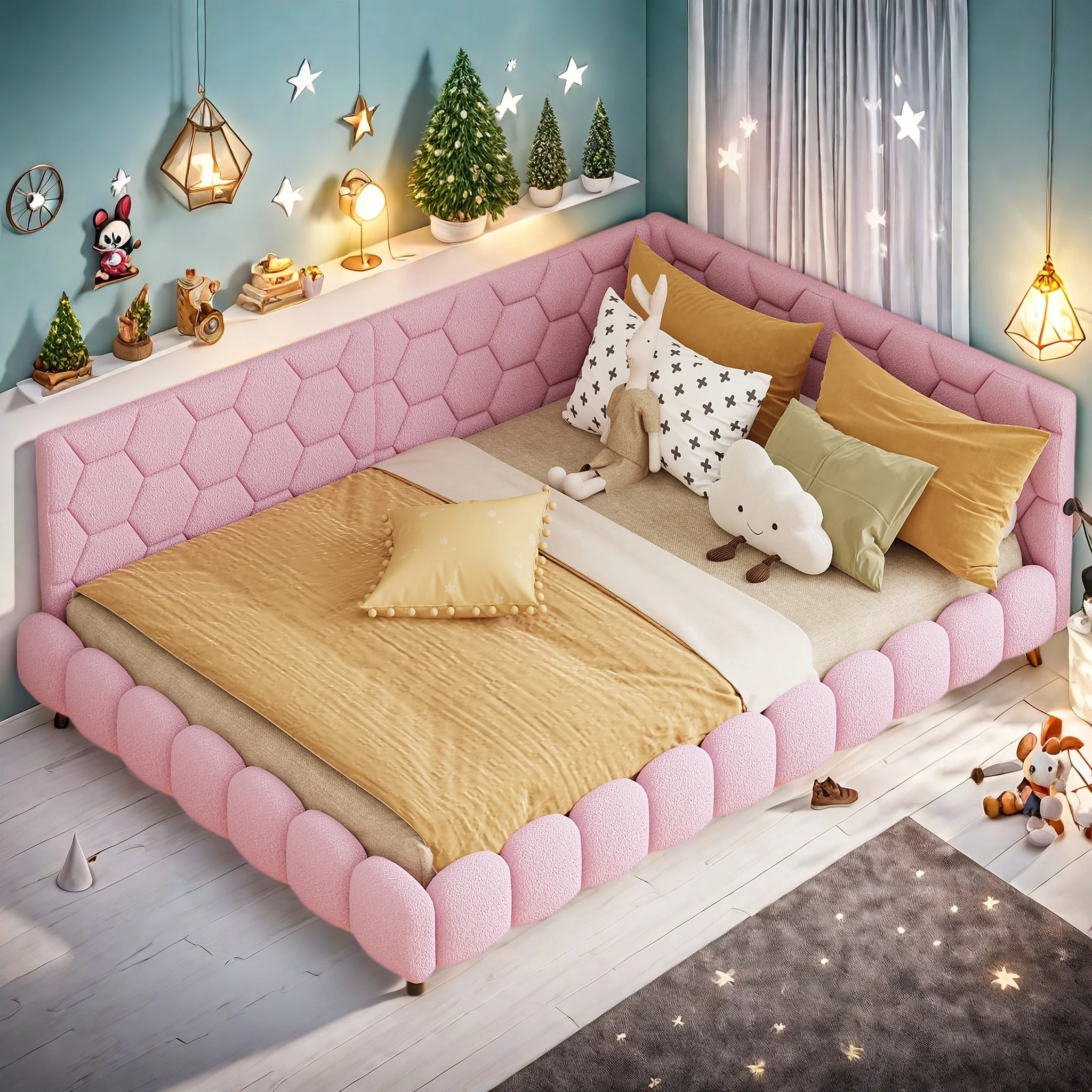 Polsterbett 140x200cm mit LED, Schlafsofa mit USB Ladebuchse, Jugendbett mit Samt und MDF, Bettgestell mit Lattenrost, Bequemes Bettsofa und Gästebett, ohne Matratze (Weiß)