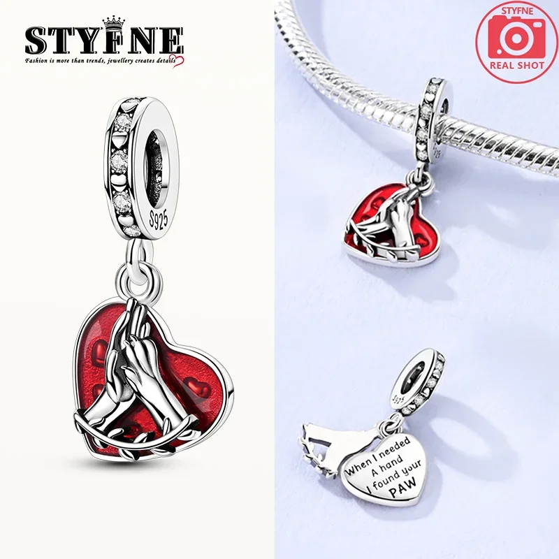 Charms aus 925er-Sterlingsilber, rot, süßes Haustier, hochfünftiger herzförmiger Anhänger, passend für Original-Armbänder, Perlen, Damenschmuckherstellung Image